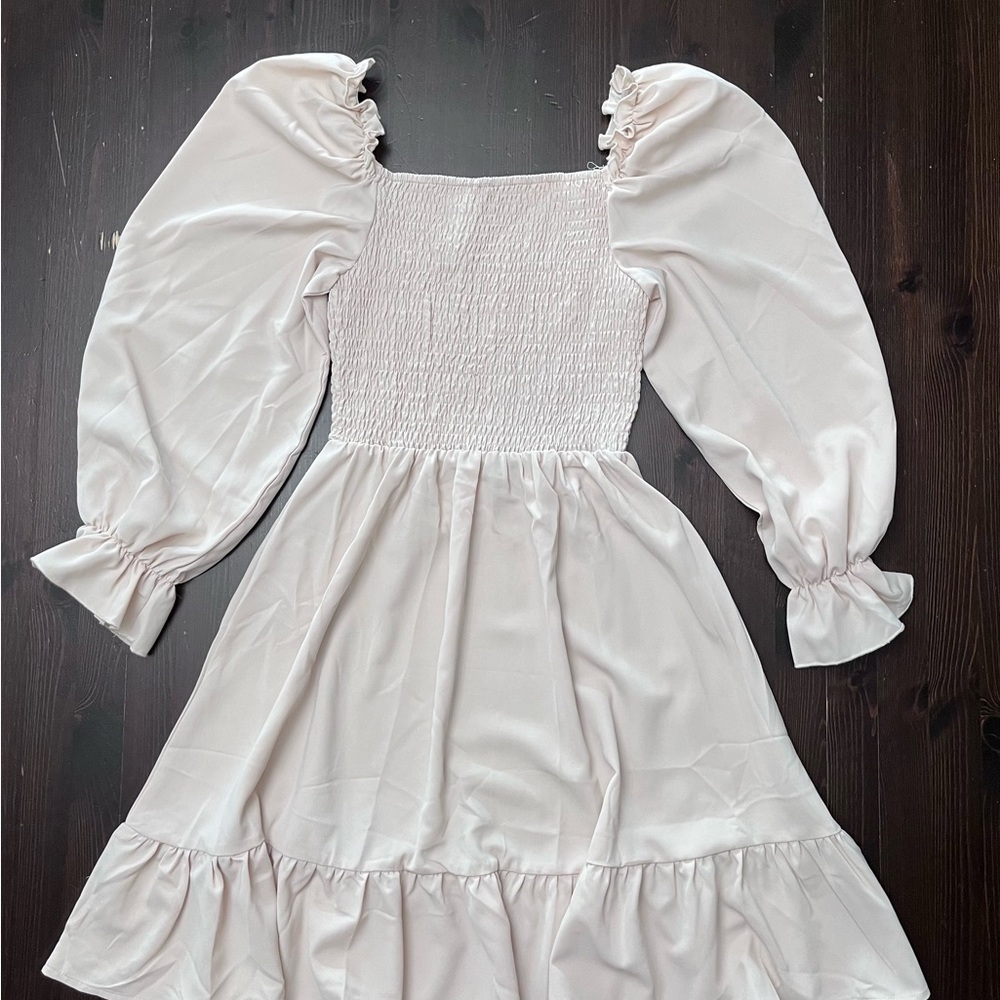 Charming Cream Kids Dress with Long Sleeves